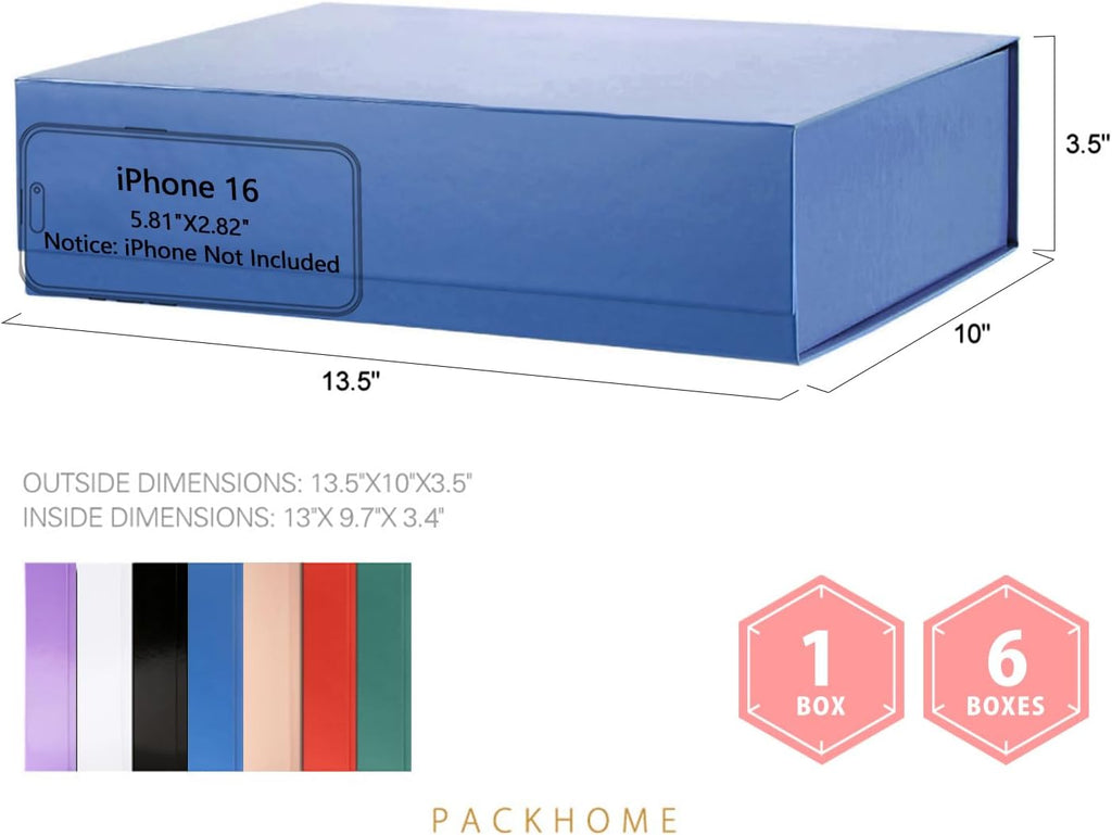 Large Gift Box 13.5x10x3.5 Inches, Sturdy Shirt Box with Magnetic Lid for Multiple Occasions (Glossy Blue)