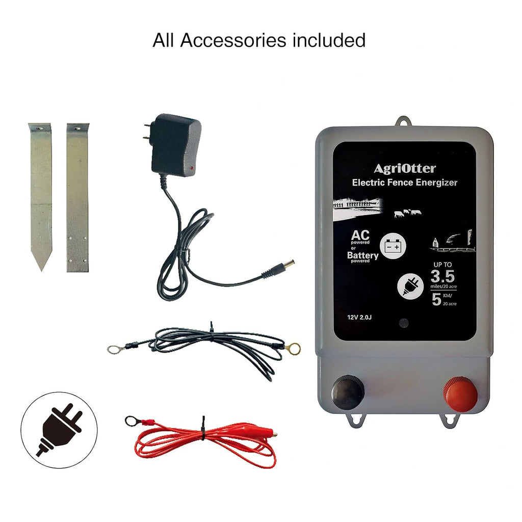 Electric Fence Energizer 20 Acre 2 in 1 Powered by Battery or AC Outlet 10000V 2J Pulse Electric