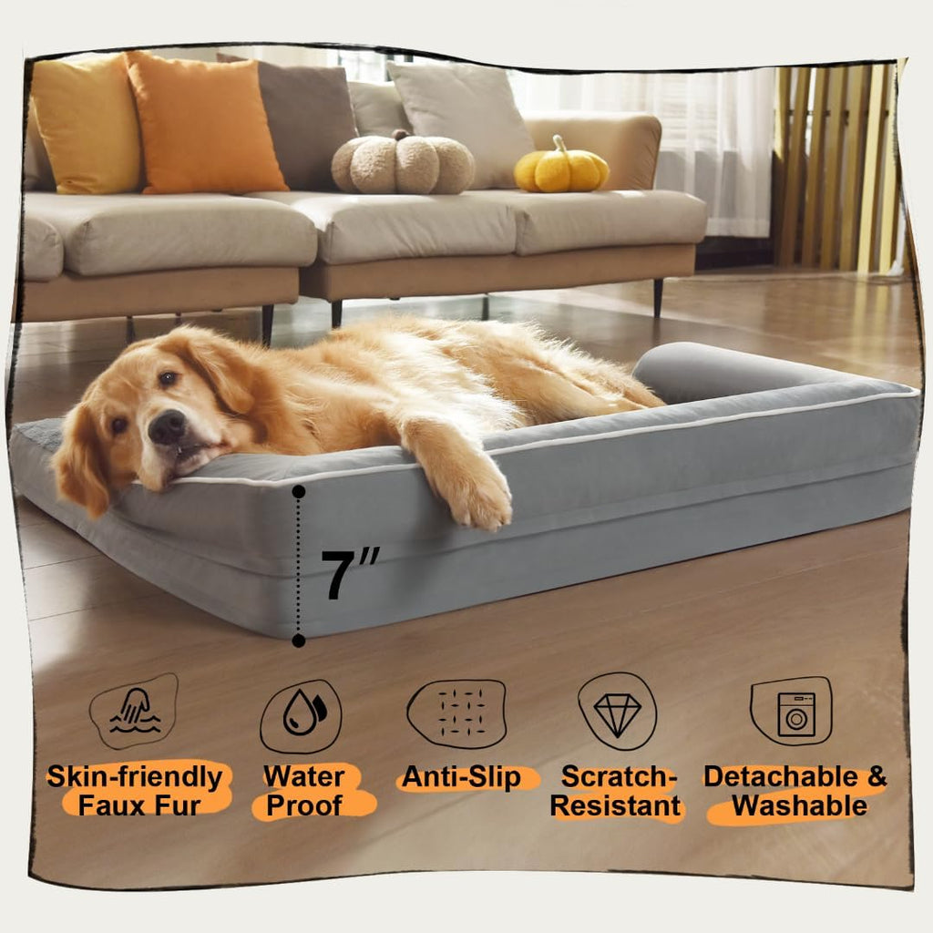 Large Dog Bed Orthopedic Washable - Beds Bolster - Medium XL XLarge Big Dogs - Memory Foam Couch Sofa - Waterproof