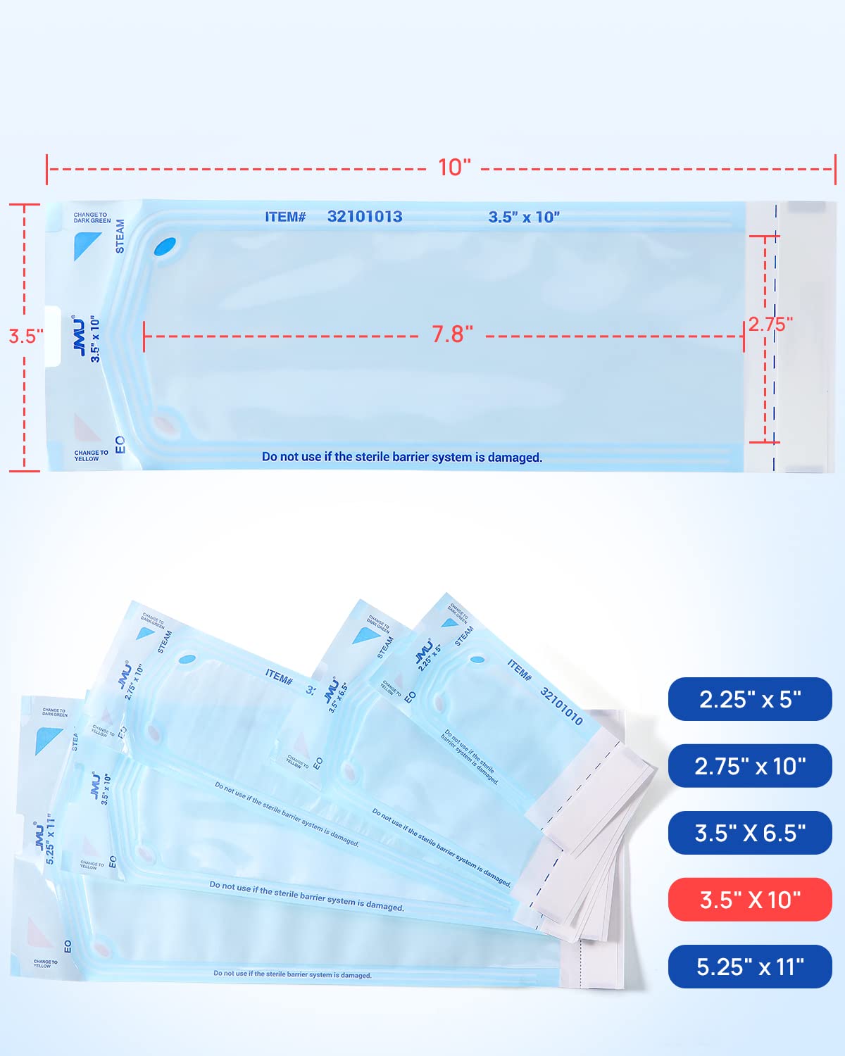 Self Seal Sterilization Pouches 3.5" x 10", Sterilization Bags 200/Box