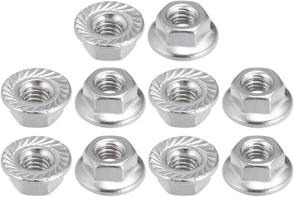 uxcell M4 Serrated Flange Hex Lock Nuts, 304 Stainless Steel, 10Pcs