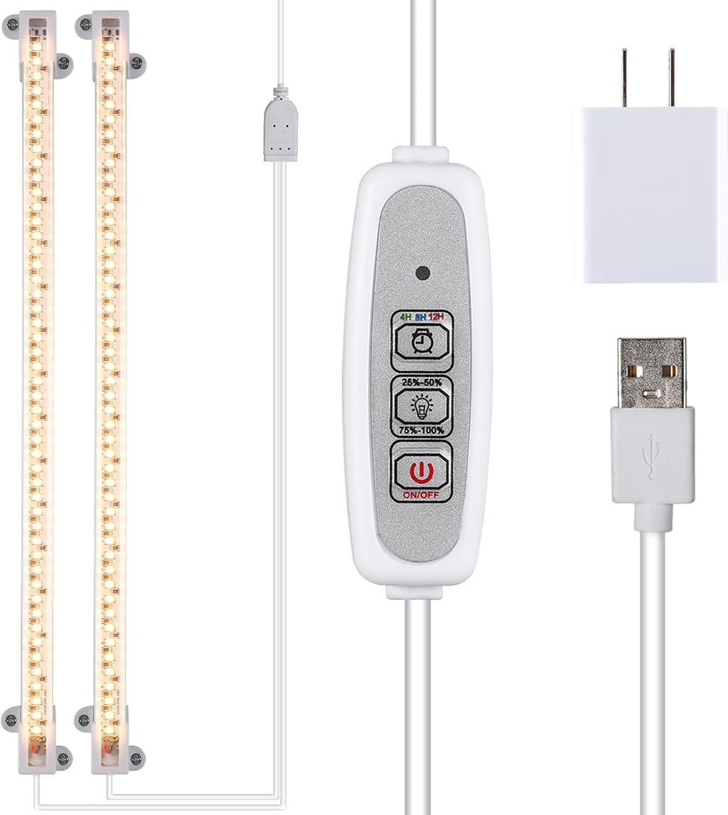 Grow Light Two Heads, Strip Growing Lamp, Full Spectrum Plant Light Strips for Indoor Plants with Auto ON/Off Timer &