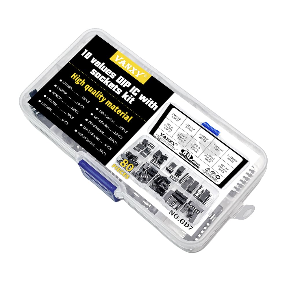 80Pcs ic Kits LM358P LM393P NE555P LM324N LM339N with Socket kit