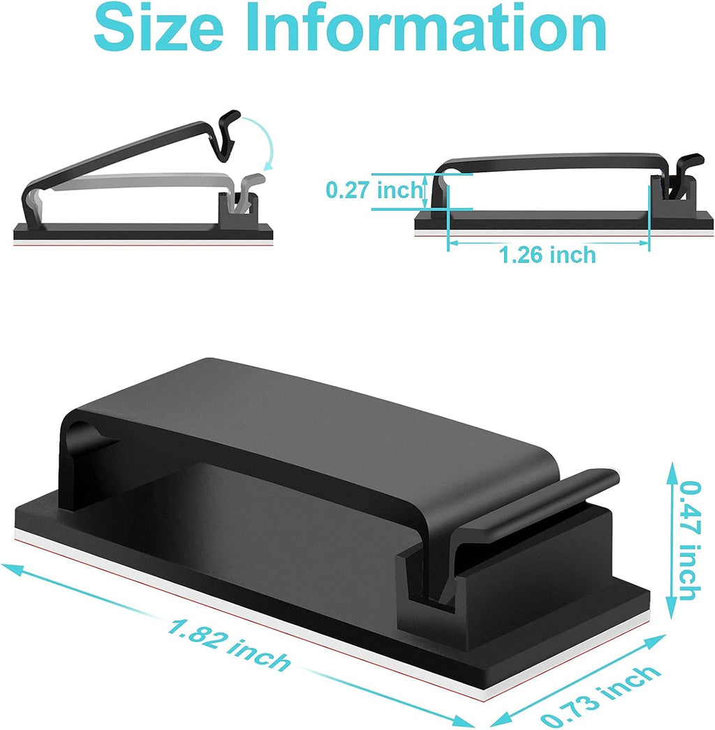 Cable Management Clips, Large Cord Clips for Under Desk Wire Management, Adhesive Organizer Multiple Cord
