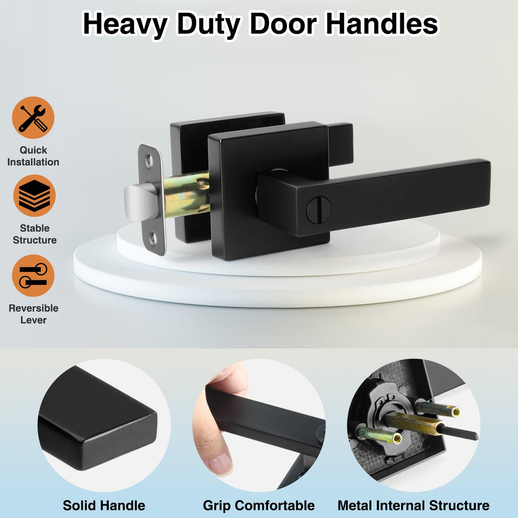 Black Door Handle Interior Levers, Keyless Privacy Door Lock 2 Pack