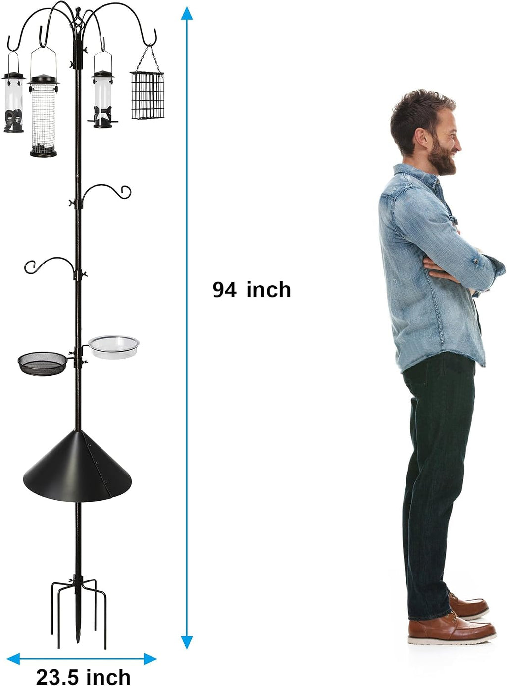 6-Hook Bird Feeding Station with Squirrel Baffle, 94 Inch