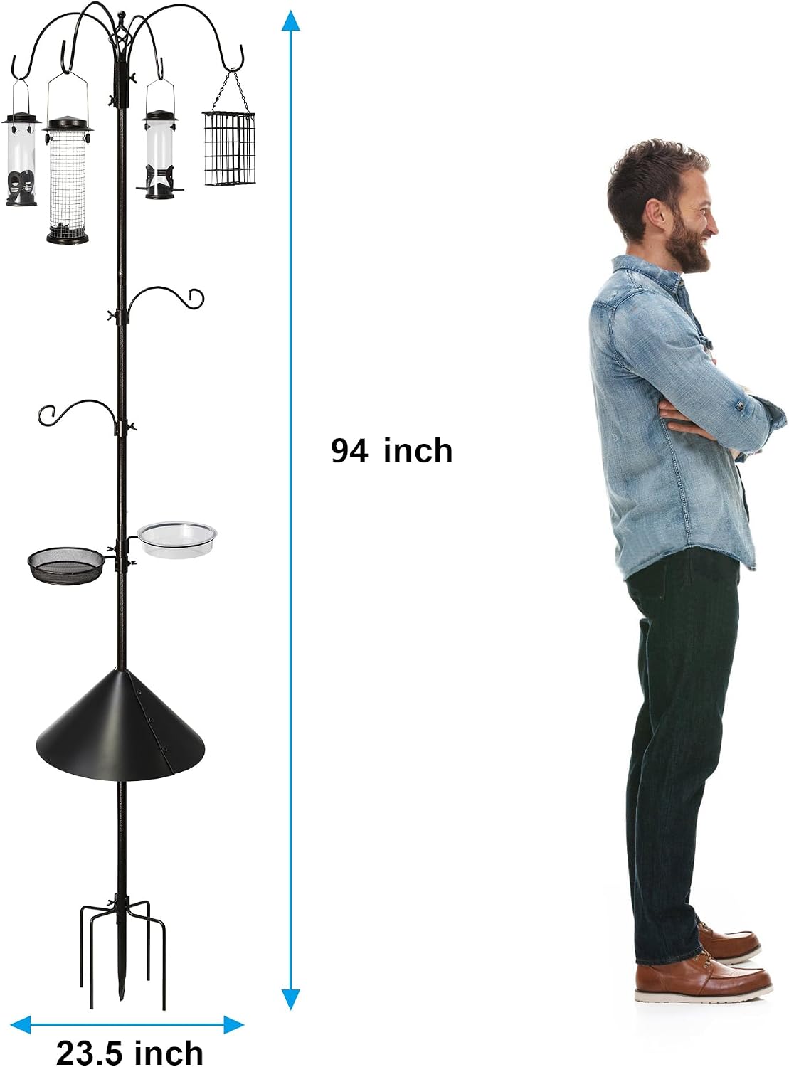6-Hook Bird Feeding Station with Squirrel Baffle, 94 Inch