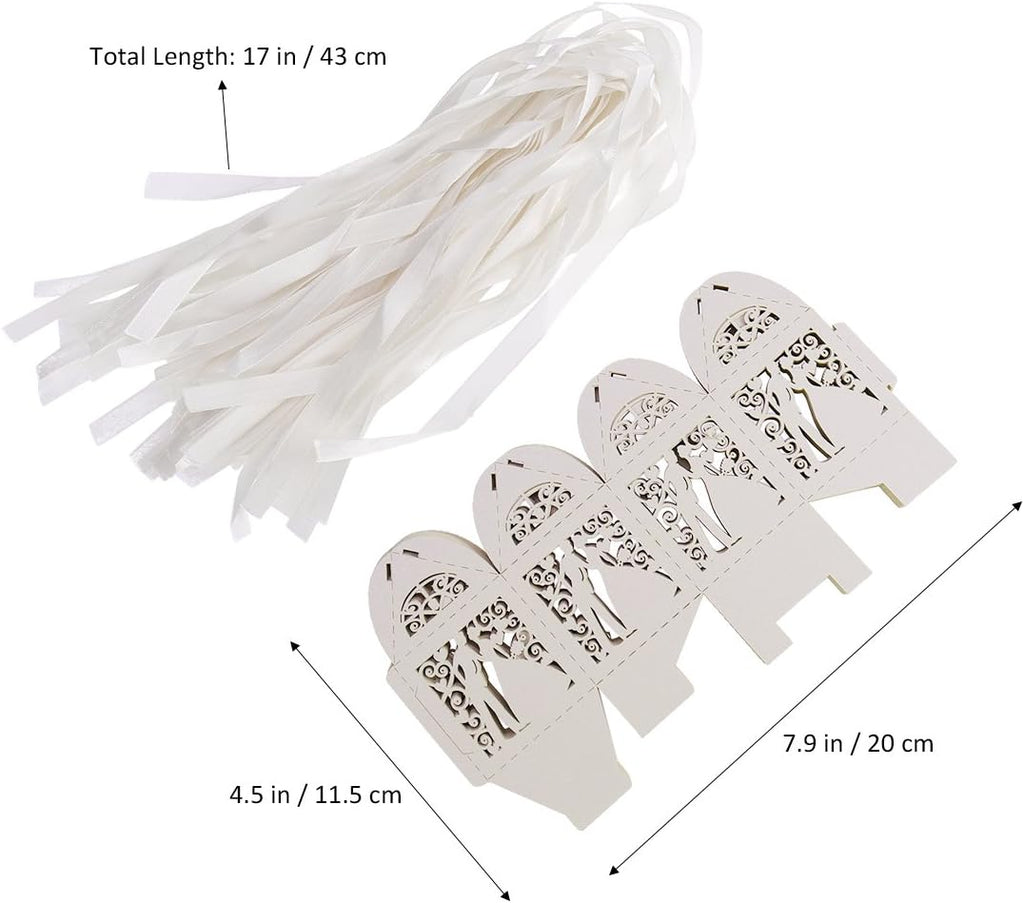 100pcs Wedding Candy Boxes Couple Design Luxury Lase Cut Party Wedding Favor Ribbon Candy Boxes Gift Box Table