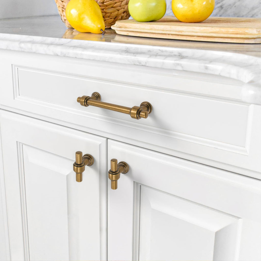 10 Pack Antique Brass Cabinet Knobs 1.46 Inch(37mm) Single Hole Cabinet Handles Rectangle Drawer Knobs and Pulls for