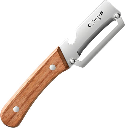 Premium Vegetable Peeler with Wooden Handle and Bottle Opener Stainless Steel Blade Kitchen Tool for Fruit Apple