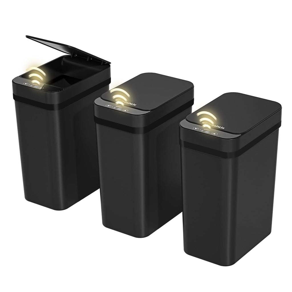 3 Pack Bathroom Trash Can 2.5 Gallon Small Touchless Automatic Motion Sensor Trash Cans Slim Waterproof Garbage Bin