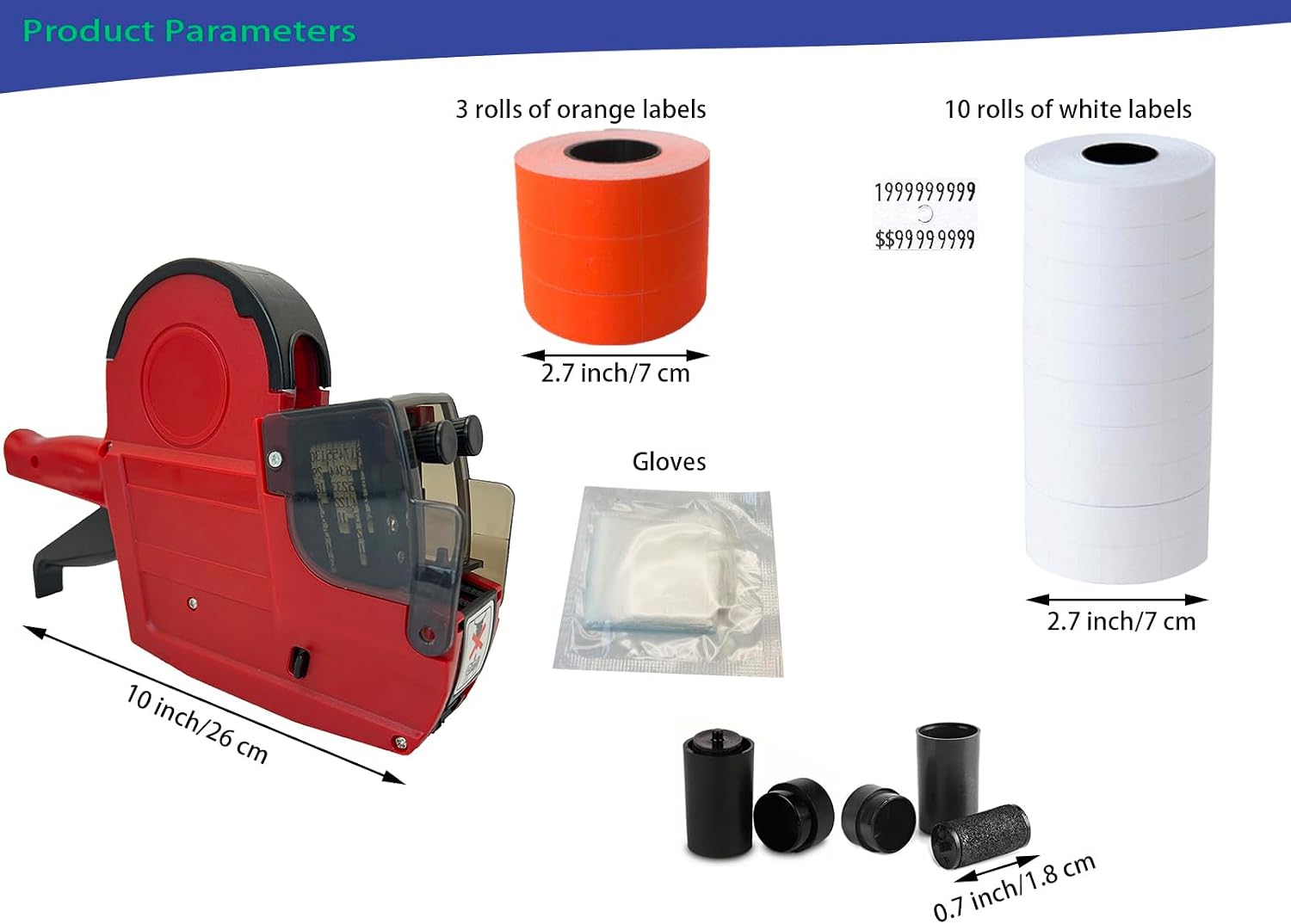 Price Gun,2-Line 20-Digit Pricing Gun w/ 7800 Orange+White Labels 3 Ink Rolls Kit for Retail,Label Date Gun