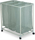 3-Bag Mesh Rolling Laundry Sorter Cart, Soft Silver, Removable Washable Bags, Easy-Roll Casters, Rust-Resistant PVC