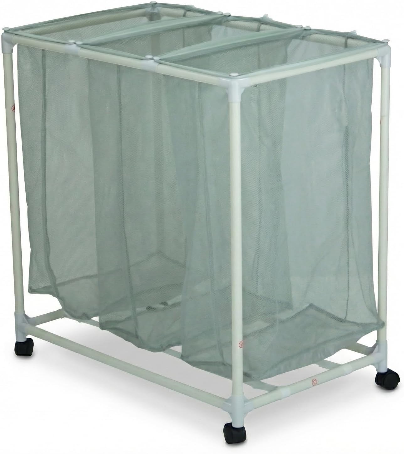 3-Bag Mesh Rolling Laundry Sorter Cart, Soft Silver, Removable Washable Bags, Easy-Roll Casters, Rust-Resistant PVC