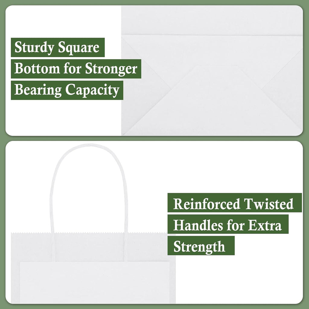 45Pcs White Paper Bags with Handles, Assorted Sizes Gift Bags Kraft