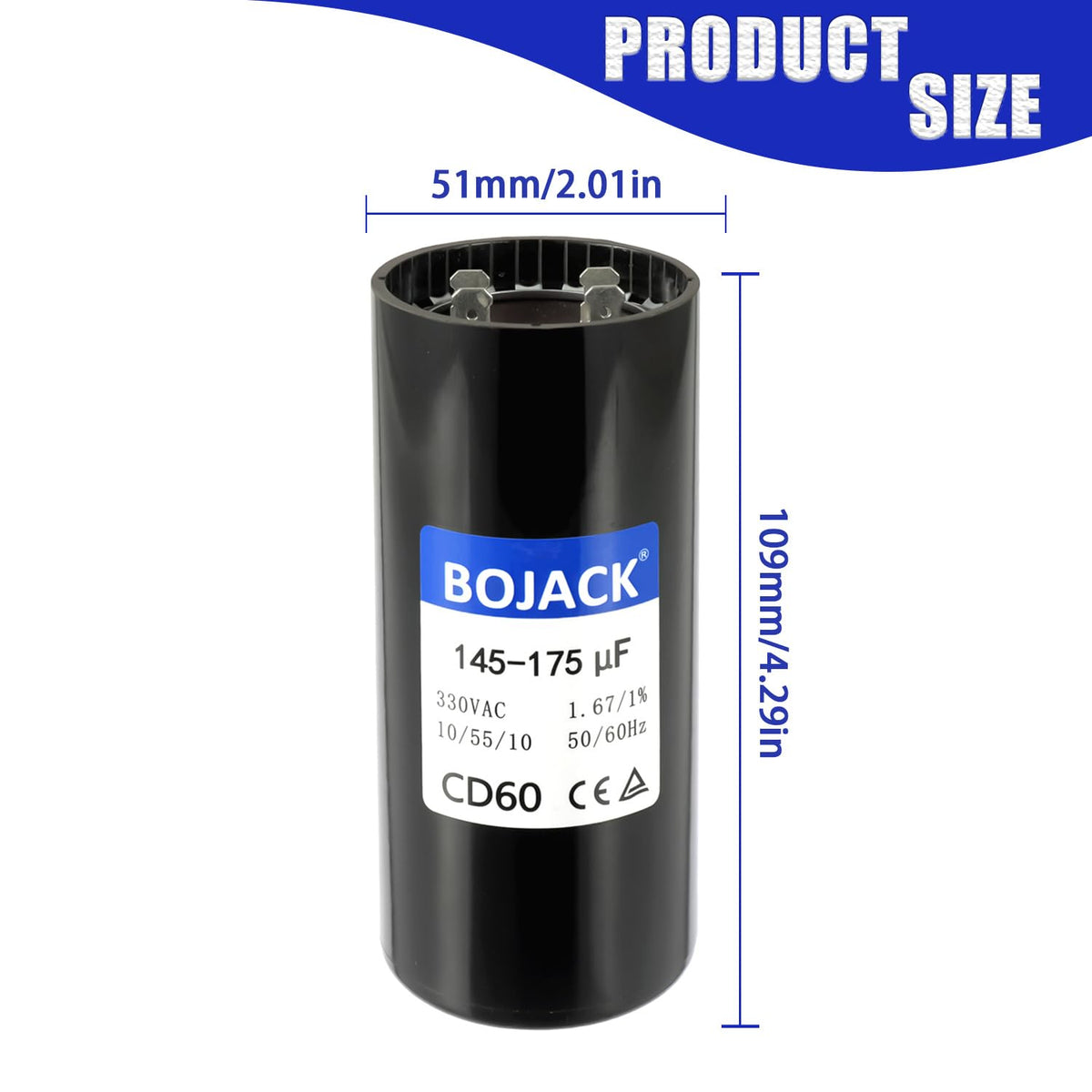BOJACK 145-175uf/MFD 330VAC±20% 50/60Hz CD60 Universal Start Capacitor