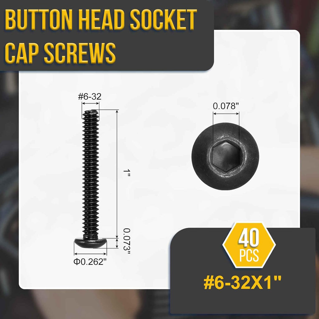 DTGN #6-32x1 Button Head Socket Cap Screw 40Pcs 304 SS Black Oxide