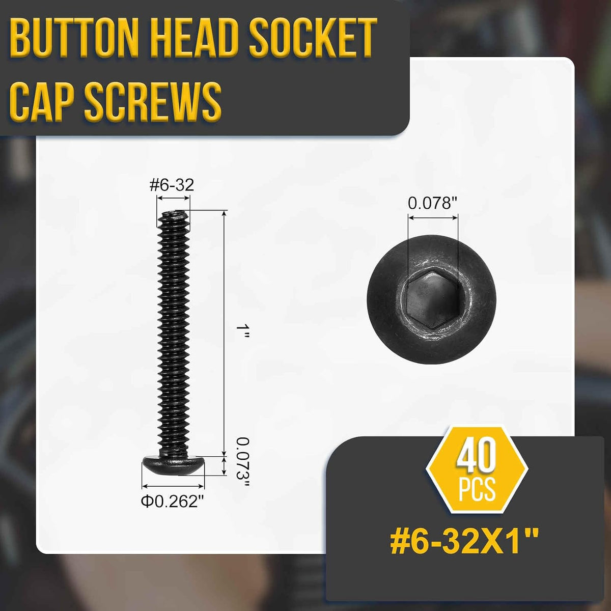 DTGN #6-32x1 Button Head Socket Cap Screw 40Pcs 304 SS Black Oxide
