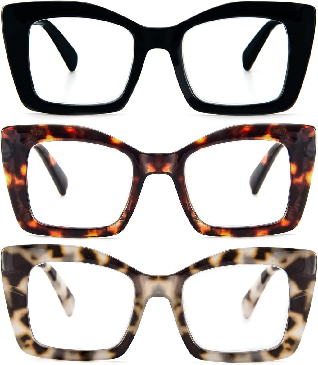 Oversized Square Reading Glasses for Women, Blue Light Blocking Large Frame Computer Readers Spring Hinge