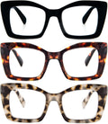 Oversized Square Reading Glasses for Women, Blue Light Blocking Large Frame Computer Readers Spring Hinge