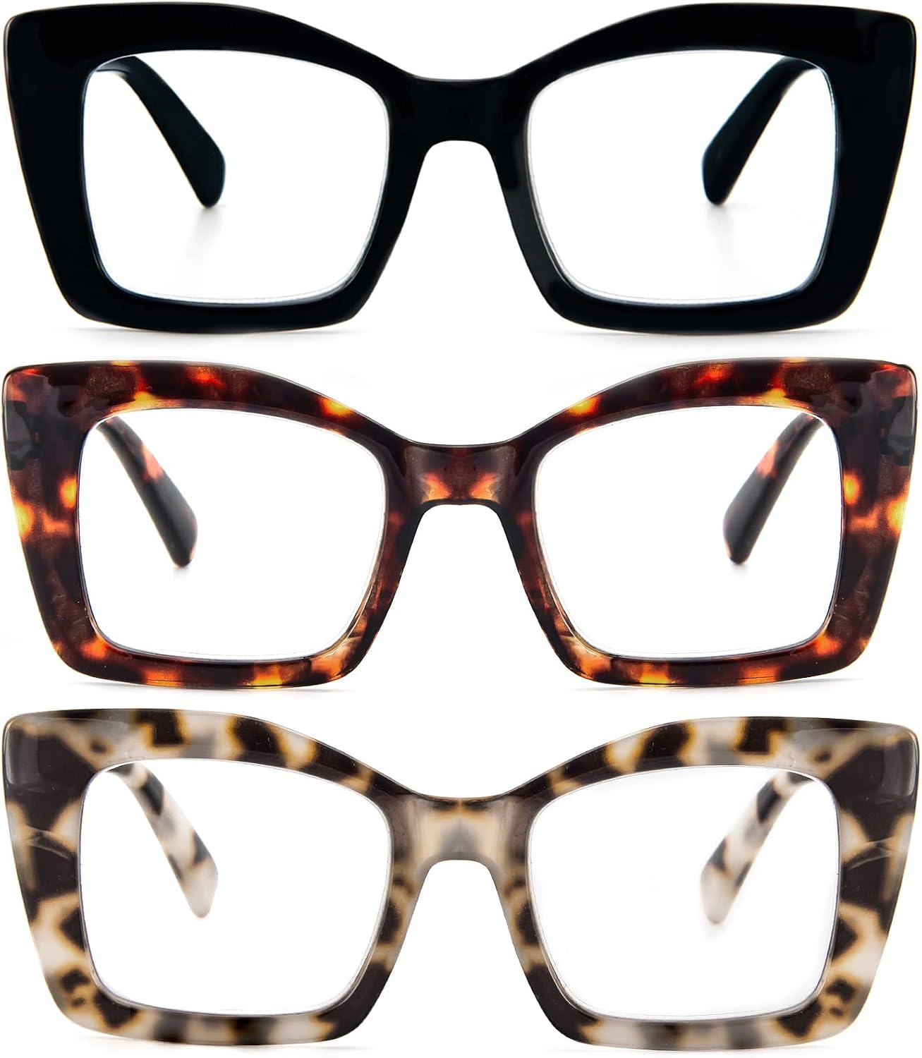Oversized Square Reading Glasses for Women, Blue Light Blocking Large Frame Computer Readers Spring Hinge