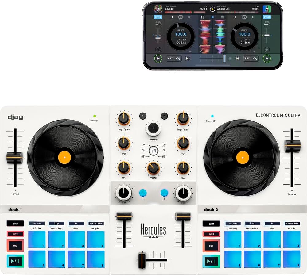Hercules DJControl Mix Ultra DJ Controller with Protective Cover Bundle with Hercules HDP DJ45 Closed-Back, Over-Ear