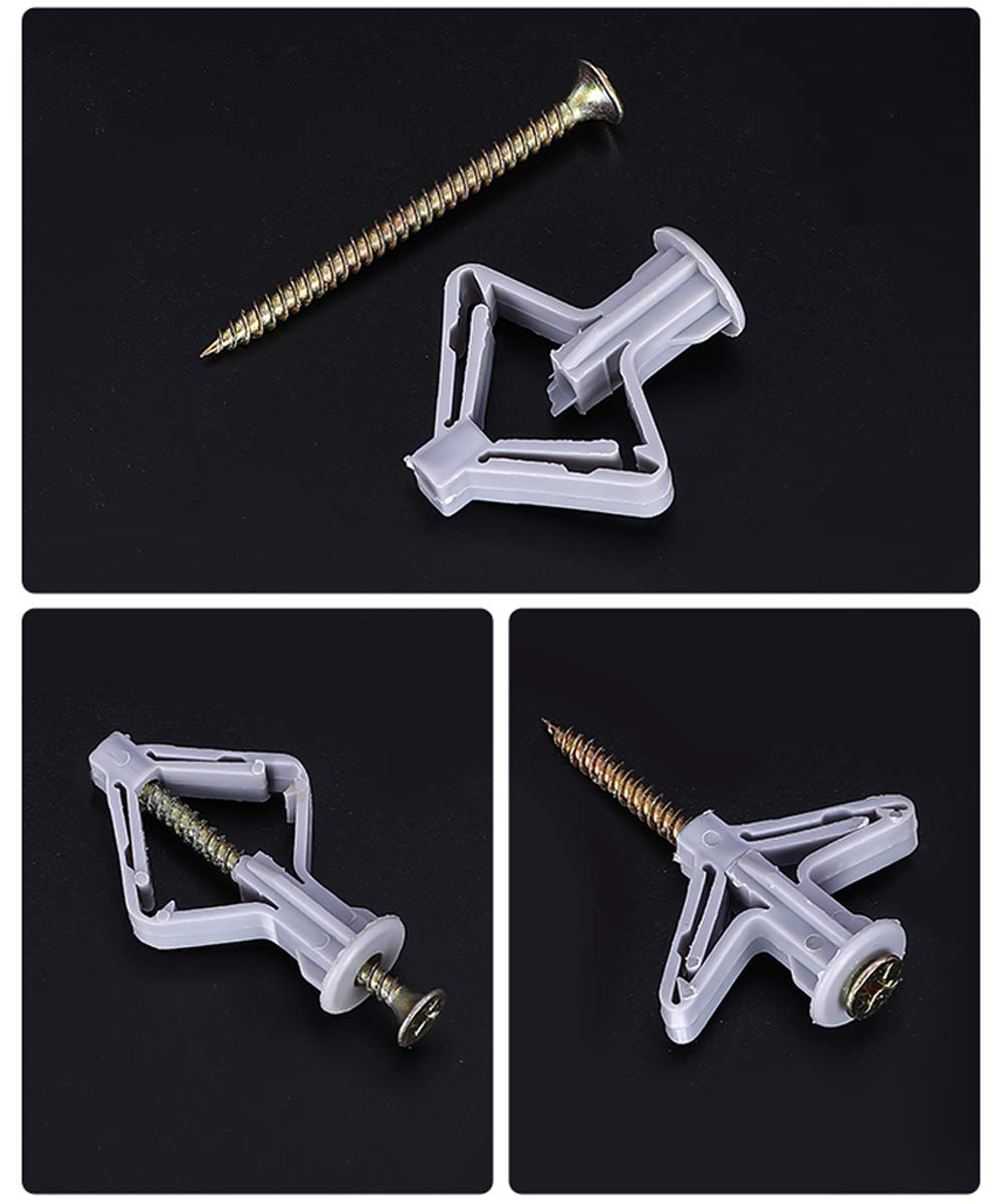 Hollow-Wall Anchors, Drywall Anchor kit with Screws, Self-Drilling Hollow Wall Anchor, Grey, 65Lbs (One Size, Anchor