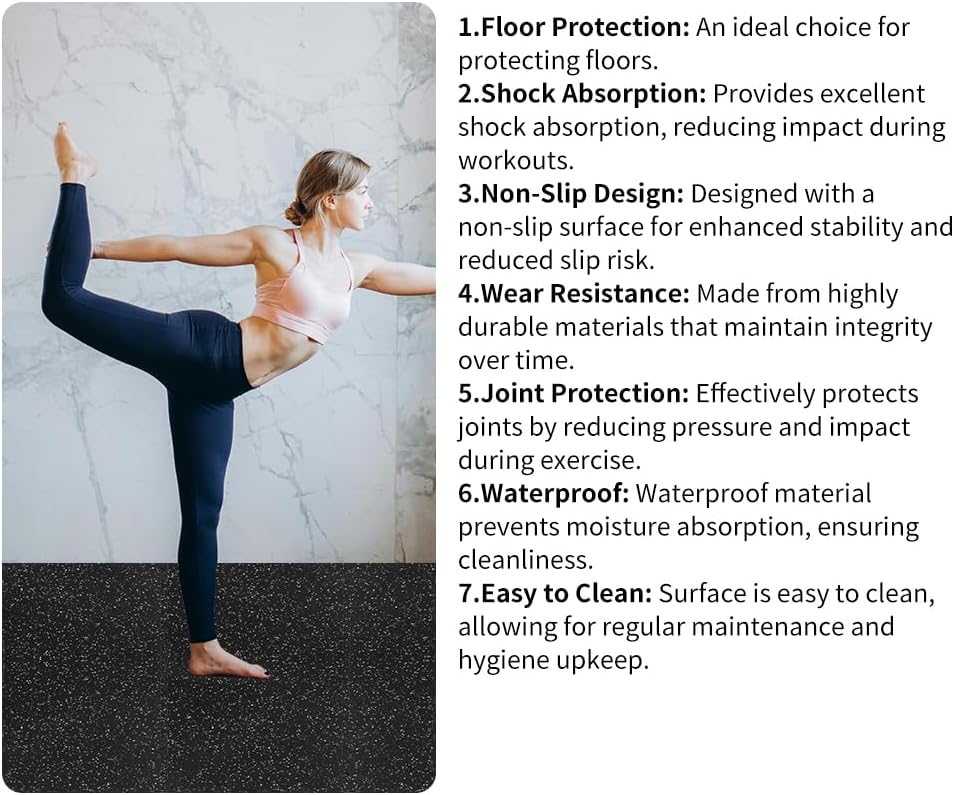 0.56in Thick 48 Sq Ft Gym Flooring for Home Gym, 12 Tiles Workout Exercise Equipment Mats, Rubber Top with EVA Foam