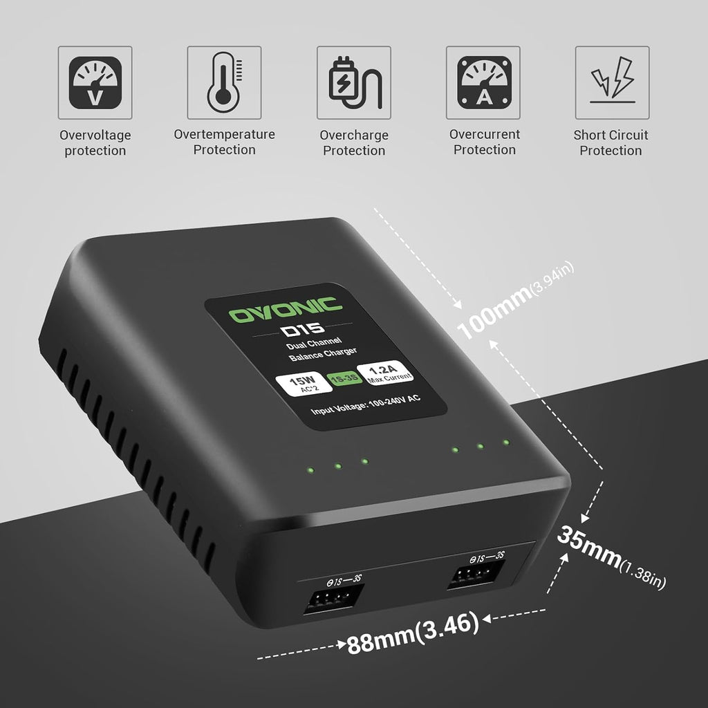 D15 Dual LiPo Charger AC 15W 1.2A for 1S-3S LiPo RC Batteries