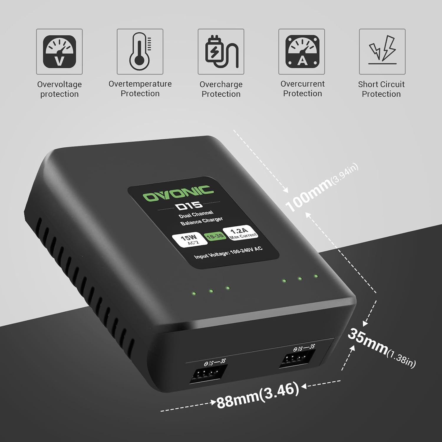 D15 Dual LiPo Charger AC 15W 1.2A for 1S-3S LiPo RC Batteries