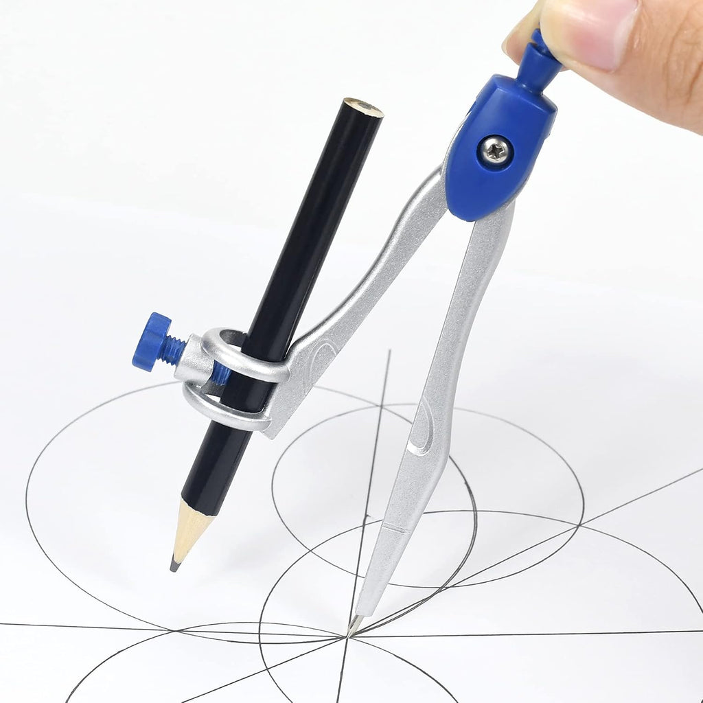 Geometry Set 10 Pcs Student Supplies,Protractor and Compass,Navy Blue | Shatterproof Storage