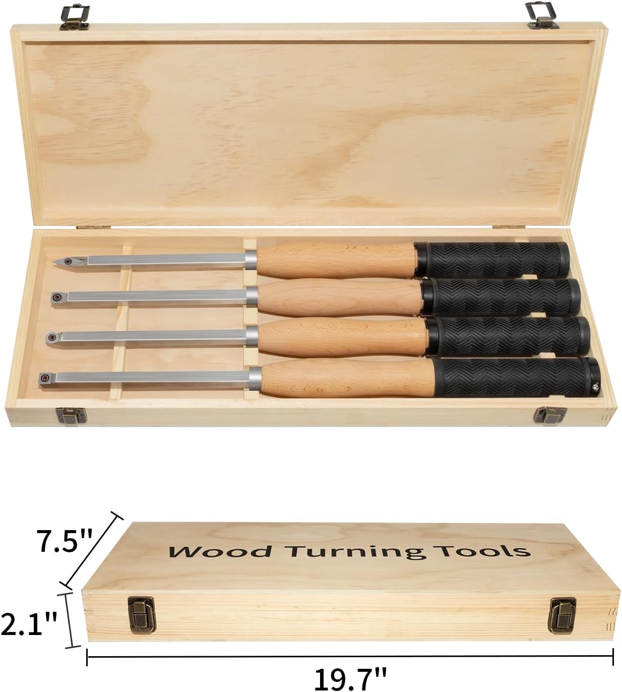 Full Size Carbide Wood Lathe Turning Tool Set with Rubber Handle | 4pcs 18.3 Inch Lathe Roughing and Finishing Tool