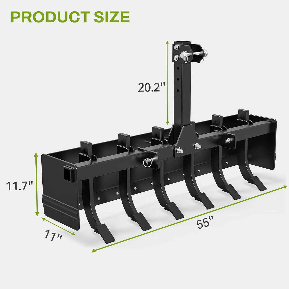 55" Box Blade Tractor Attachment Category 1 Cat 0 Scarifier Shank Great for Leveling, Grading, Landscaping