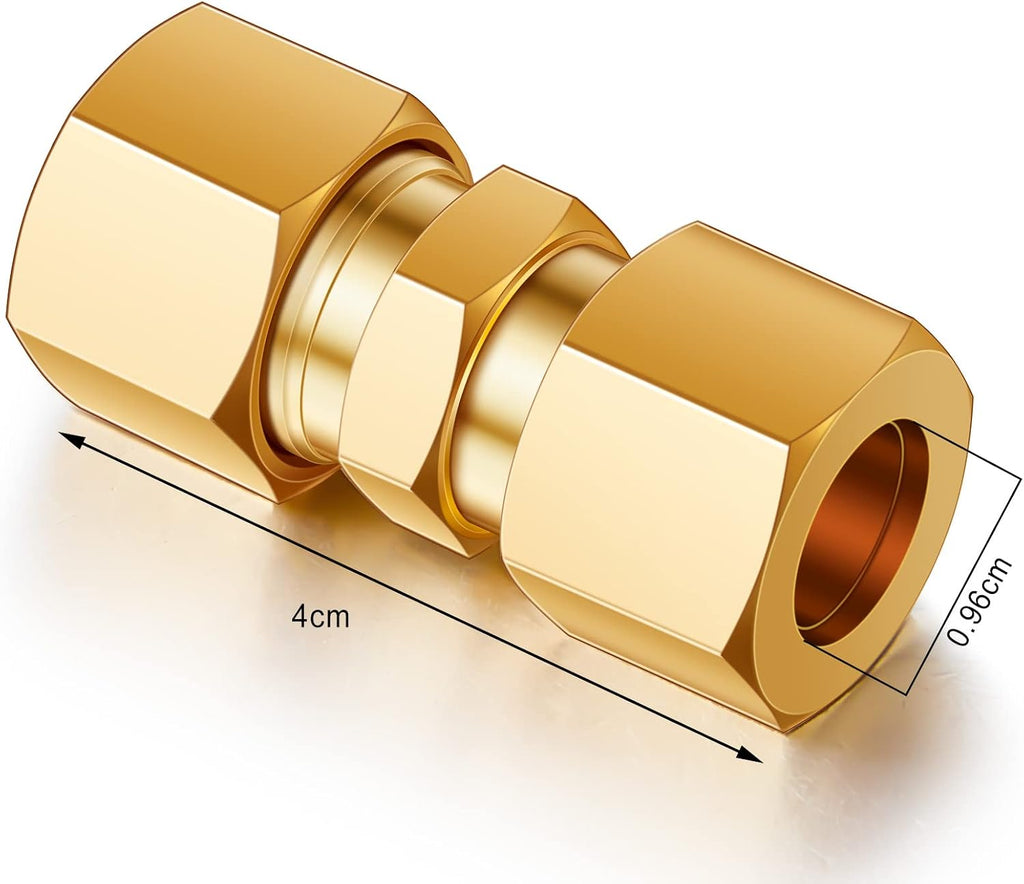 Dunzy 4 Pcs 3/8" OD Brass Compression Union, Tube Fitting Connector