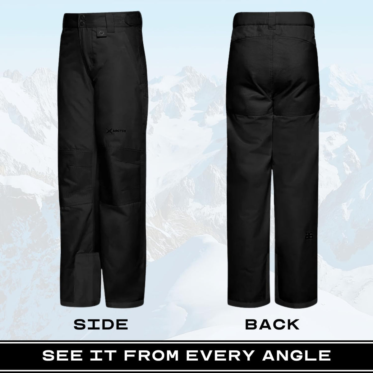 Kids Snow Pants with Reinforced Knees and Seat, Black, Small