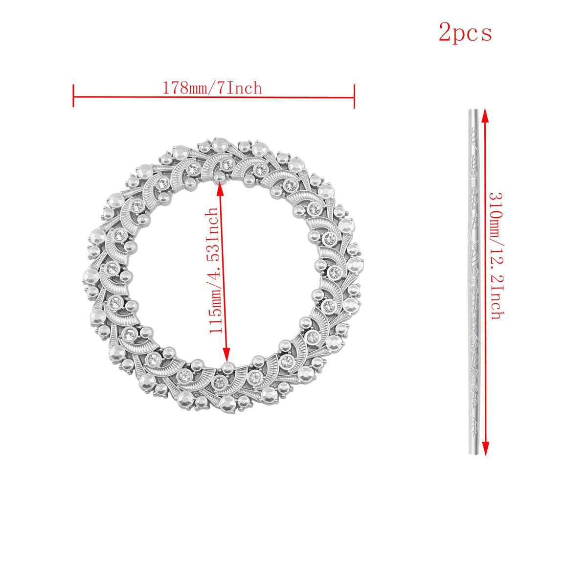 2 Pack Silver Curtain Tiebacks Round Drapery Holdbacks, 20 Crystals