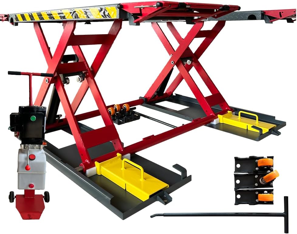 X77 7000Lbs 110V Portable Car Lift Scissor Lift, Electric Release 39.37" Auto Lift Adjustable Mid Rise Lift for Cars