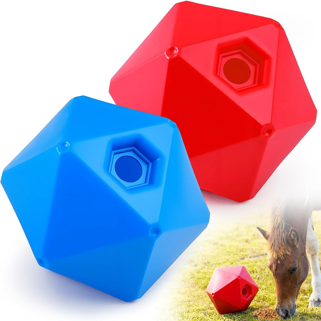 2 Pack Horse Treat Ball, 9" Feeder Toy for Horses, Red Blue