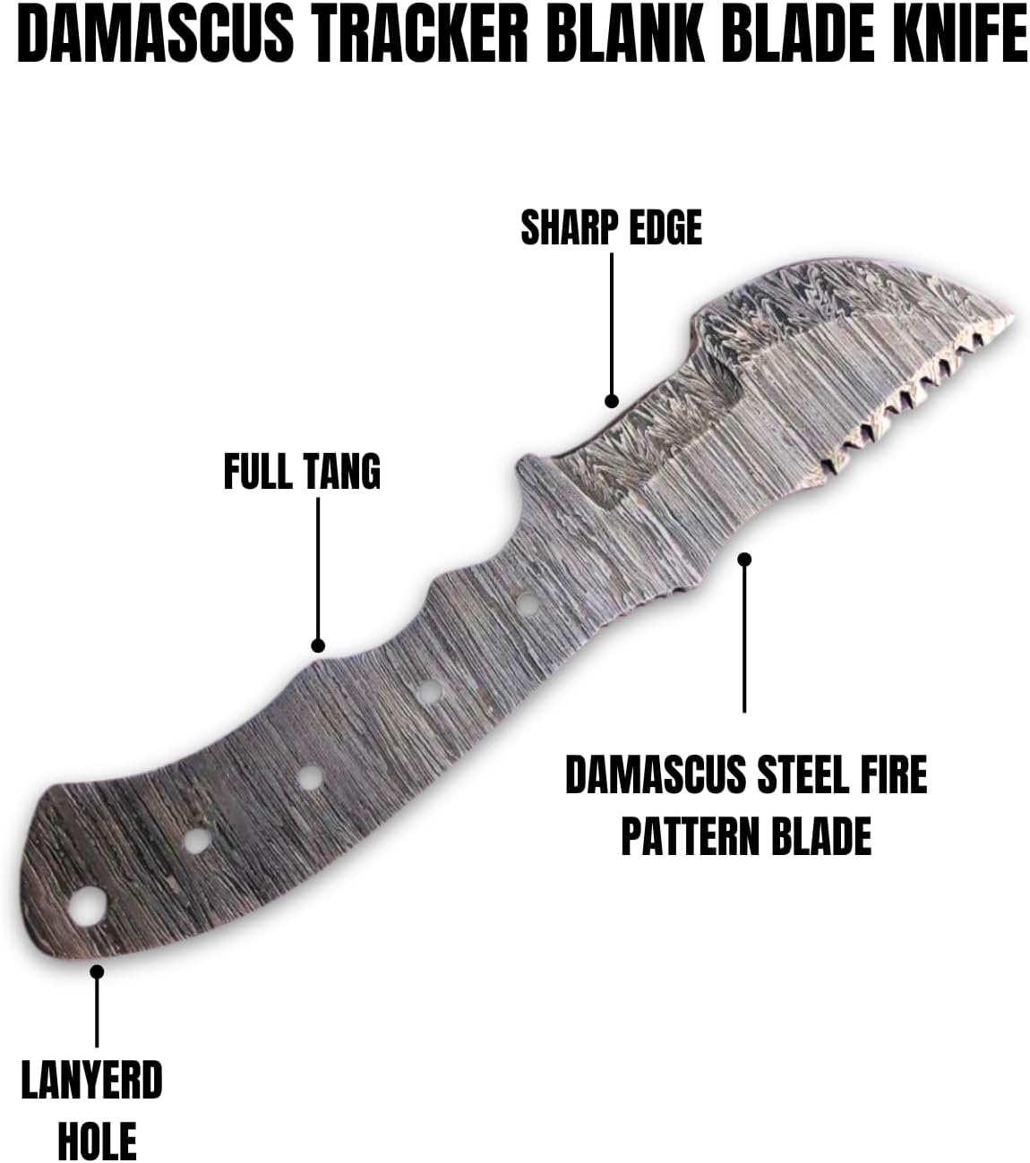 Damascus Tracker Knife Making Kit, Blank Blade, Wooden Handle Scales, Pins & Leather Sheath, DIY Handmade Kit for