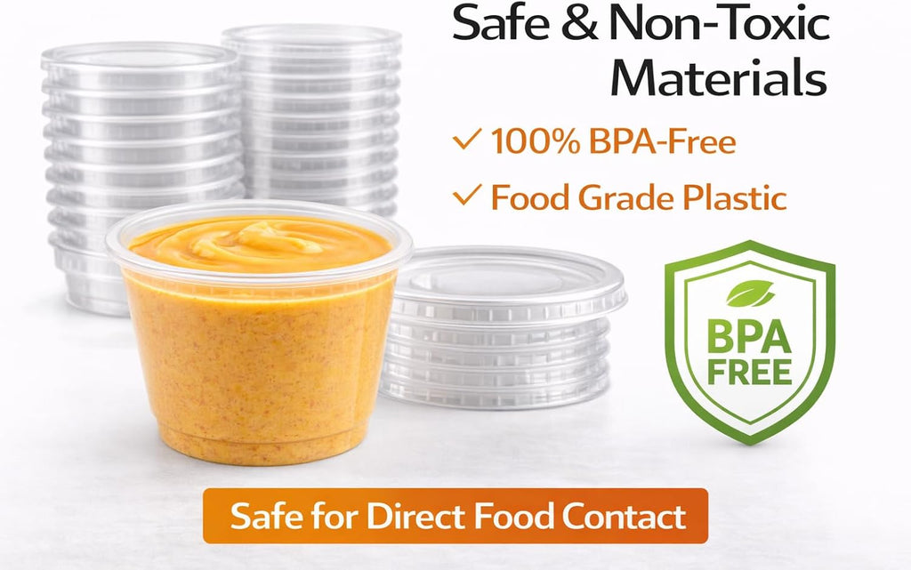 5.5 oz Clear Plastic Souffle Cups, BPA Free Portion Cups with Lids, 50 Sets