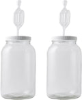 2-Pack 1 Gallon Glass Jar with Lid | Wide Mouth Twin Bubble Airlock Set | Heavy-duty Glass Jars with Airtight Lid for