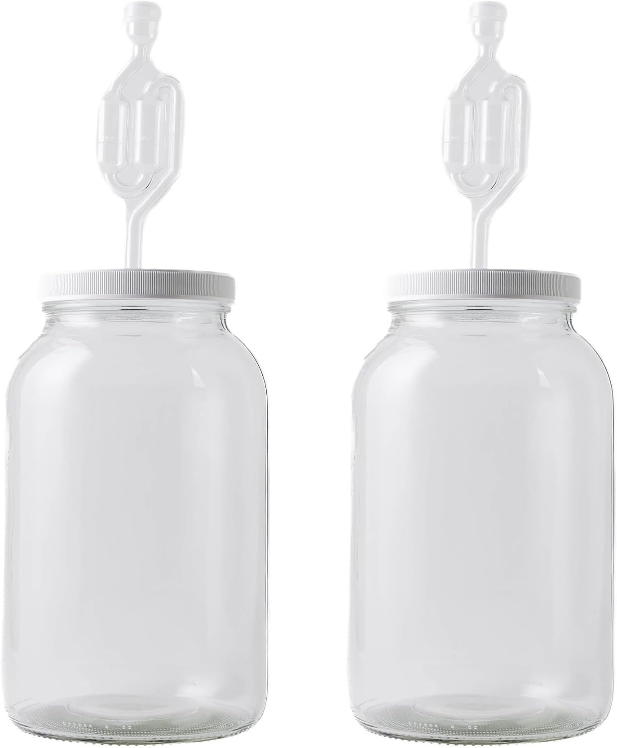 2-Pack 1 Gallon Glass Jar with Lid | Wide Mouth Twin Bubble Airlock Set | Heavy-duty Glass Jars with Airtight Lid for