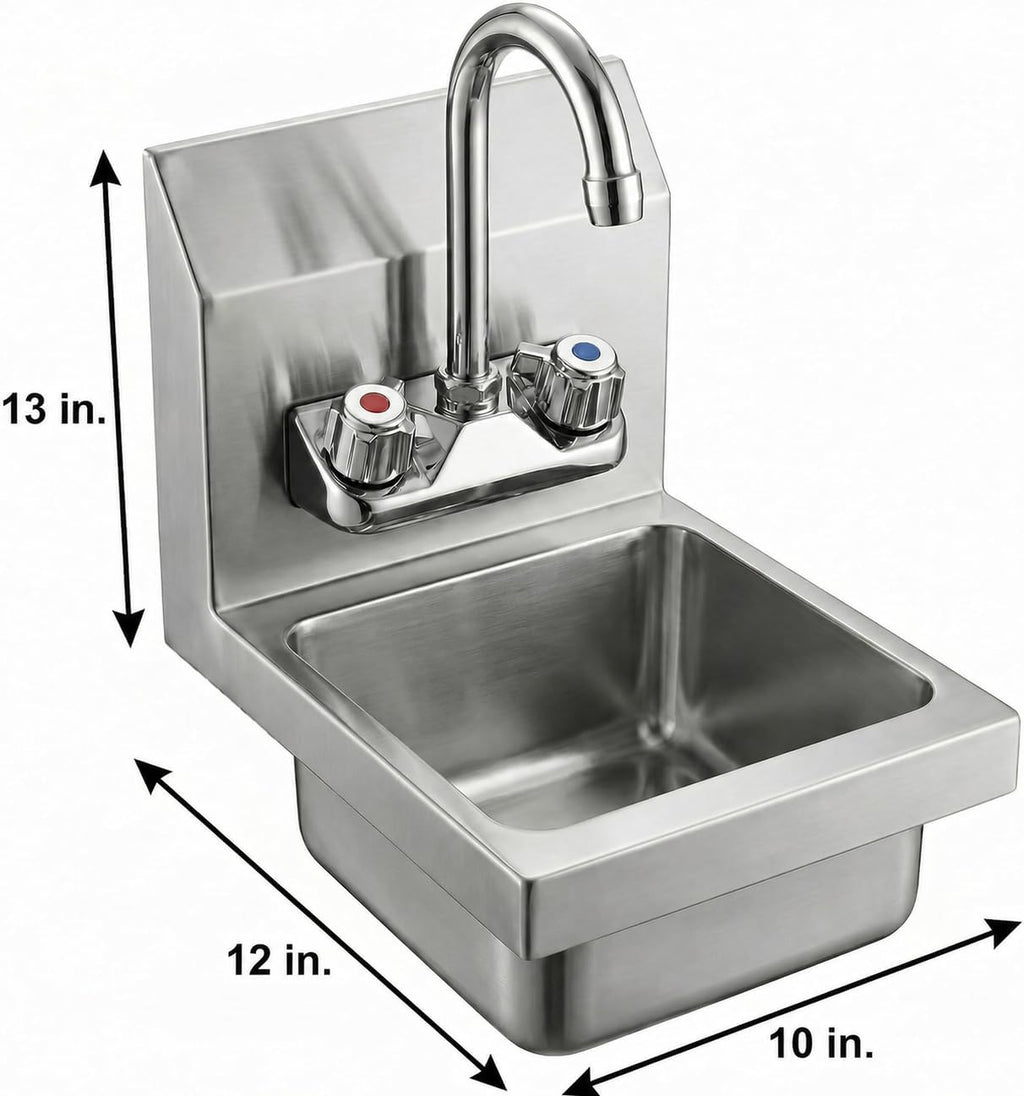 12" x 10" Wall Mount Hand Sink, Faucet, NSF
