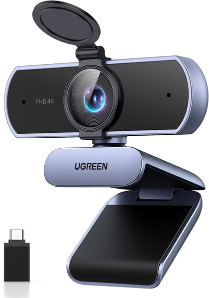4K Webcam for PC Ultra HD Web Camera with Microphone, Privacy Cover, 70° Fov, PDAF Autofocus, USB A & USB C Adapter