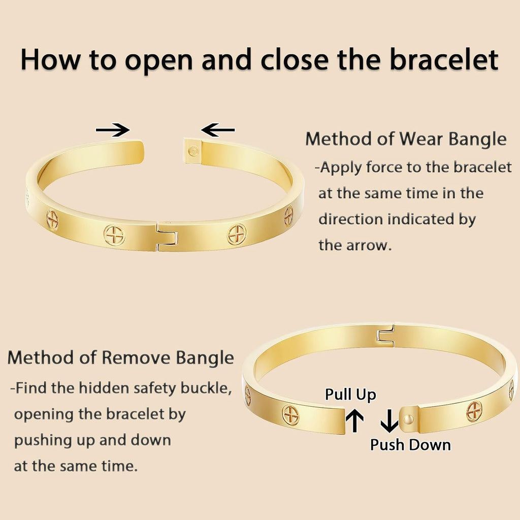 18K Gold-Plated Love Bangle Bracelets for Women, Silver Cross Bangle Bracelets, Waterproof Stainless Steel Friendship
