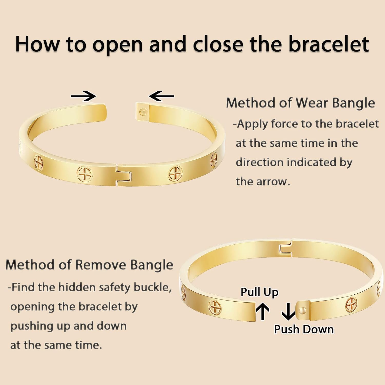18K Gold-Plated Love Bangle Bracelets for Women, Silver Cross Bangle Bracelets, Waterproof Stainless Steel Friendship