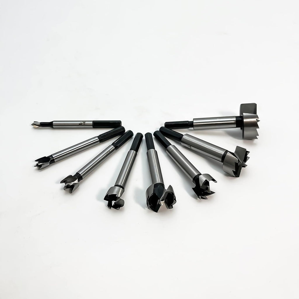 Forstner Bit Set 8Pcs Hex Shank, Wood Drill Bits Set with Multi Sided Shank