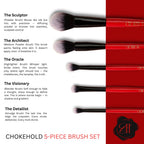 Professional Makeup Brush Set, 5-Piece, Ombre Bristles, Vegan, Red-Black Handle with Gold Branding