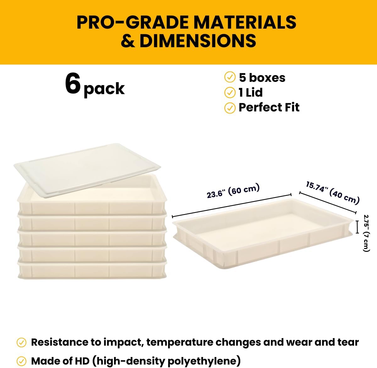 Commercial Dough Proofing Box Tray with Lid, White, 5 Pack