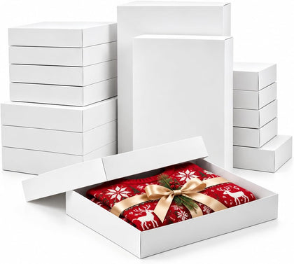 15 Pack White Gift Boxes with Lids for Presents, 2 Assorted Sizes